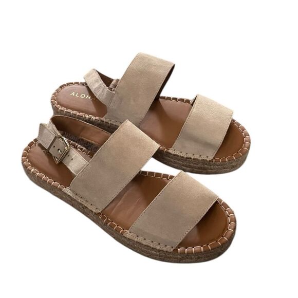 Alohas Women's Double Strap Leather Espadrilles beige 41 NWOT - Picture 3 of 7